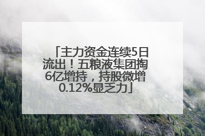 主力资金连续5日流出！五粮液集团掏6亿增持，持股微增0.12%显乏力