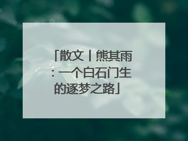 散文丨熊其雨：一个白石门生的逐梦之路