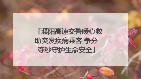 濮阳高速交警暖心救助突发疾病乘客 争分夺秒守护生命安全